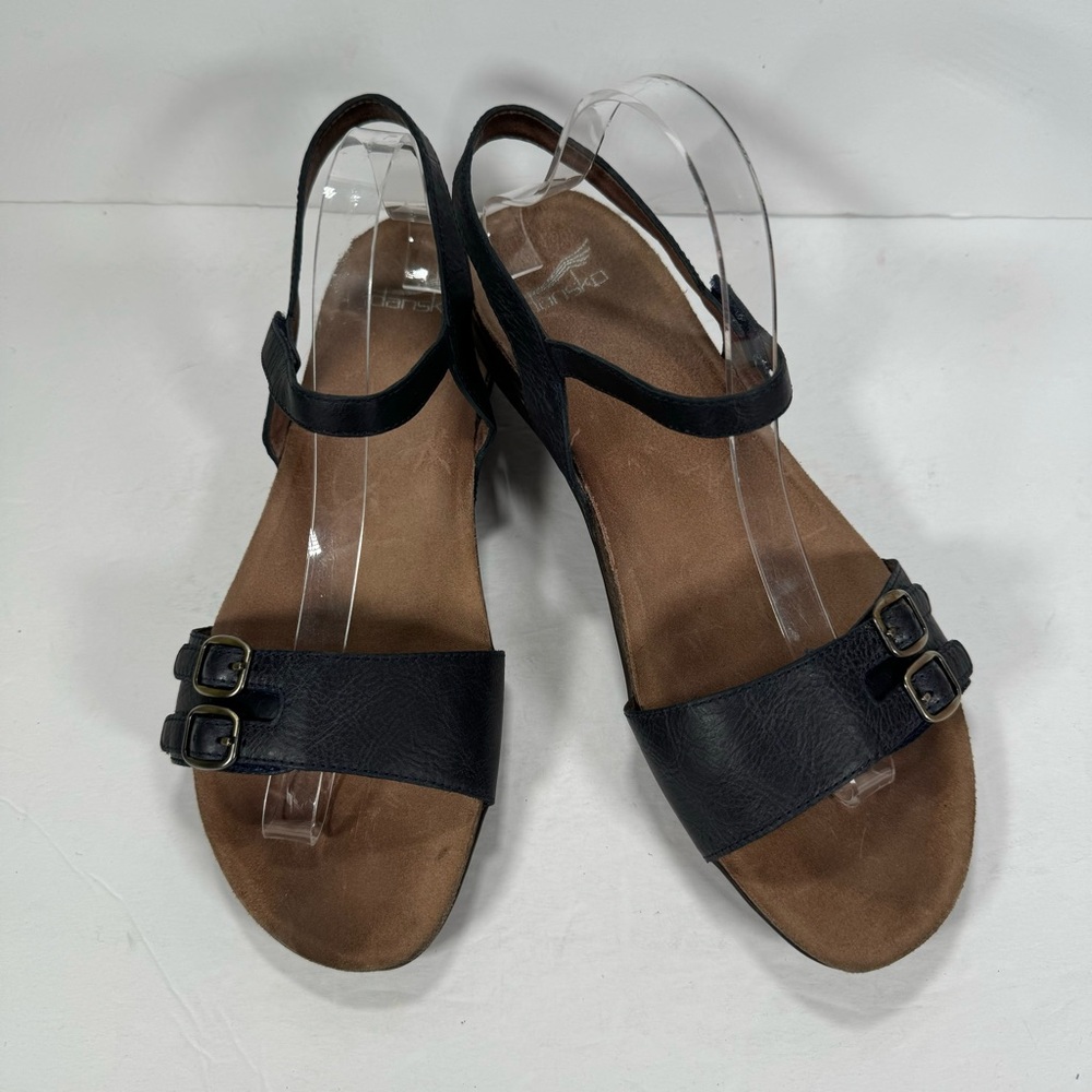 Dansko Rebekah Navy Blue Waxy Burnished Leather Comfort Sandals Women Size 12